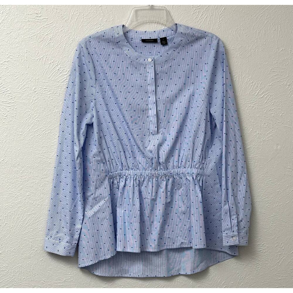 Halogen Blue Stripe Swiss Dot Cotton Blouse